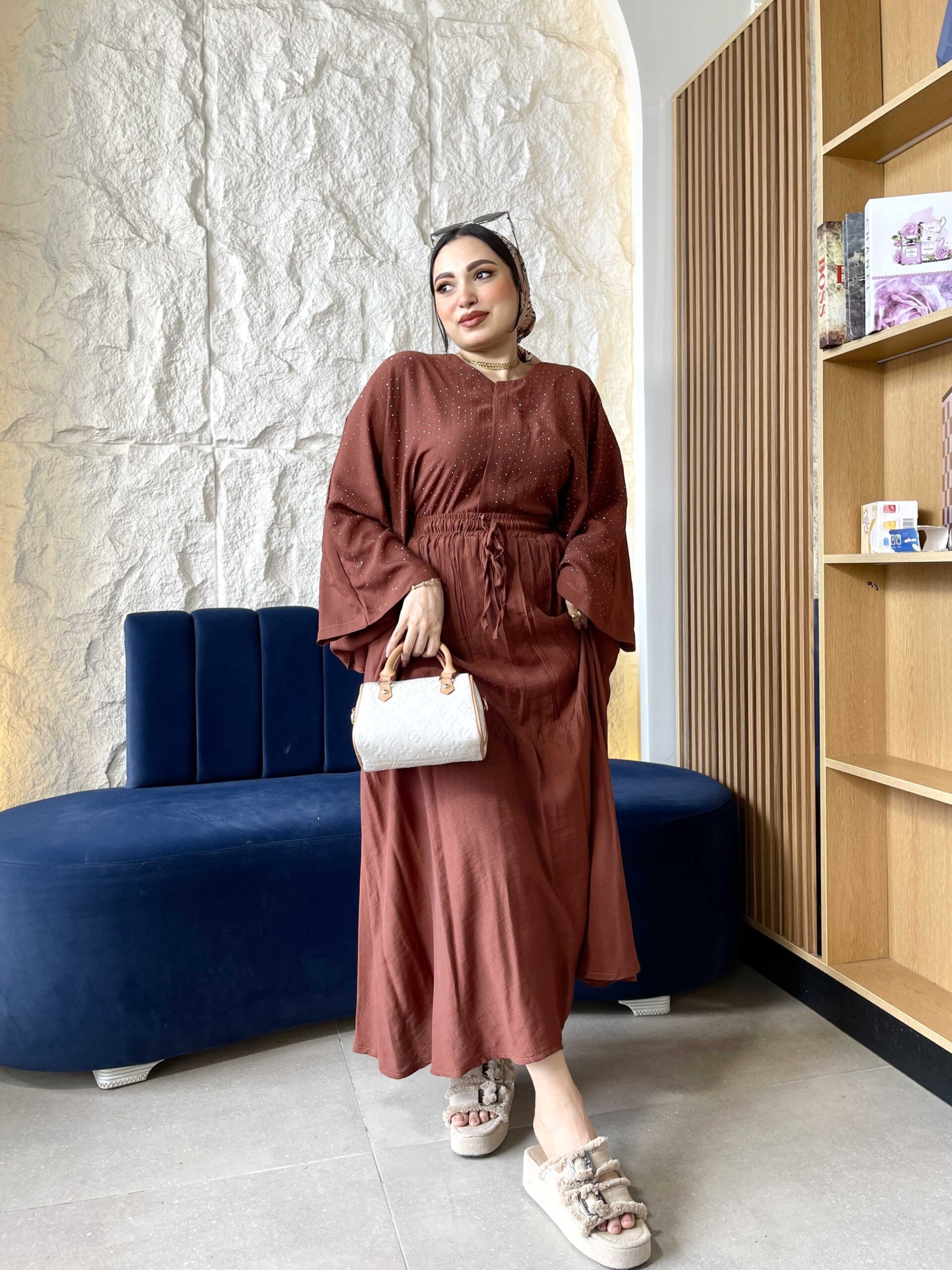 Shiny Skirt Suit - Chocolate Brown