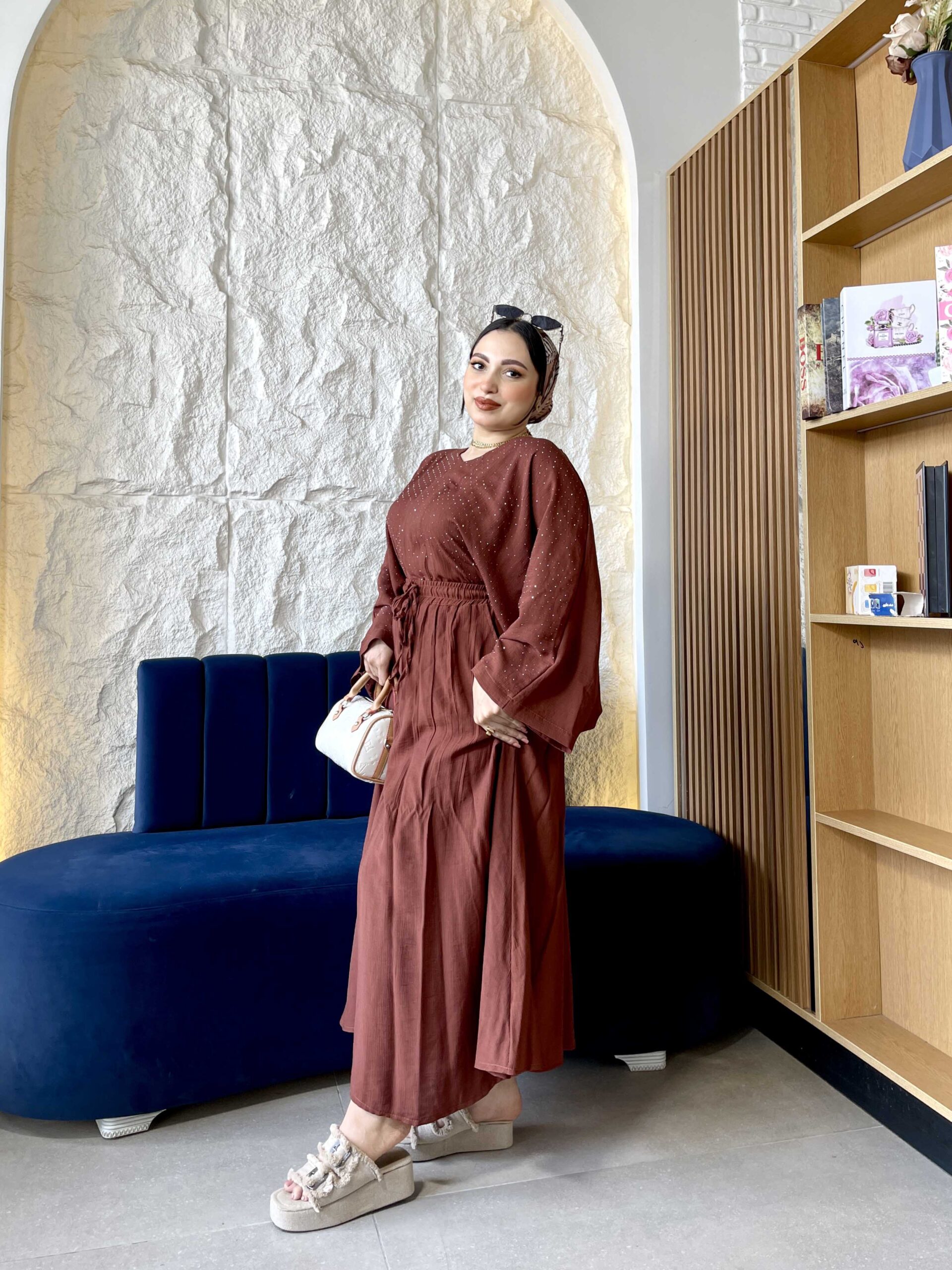 Shiny Skirt Suit - Chocolate Brown - Image 2