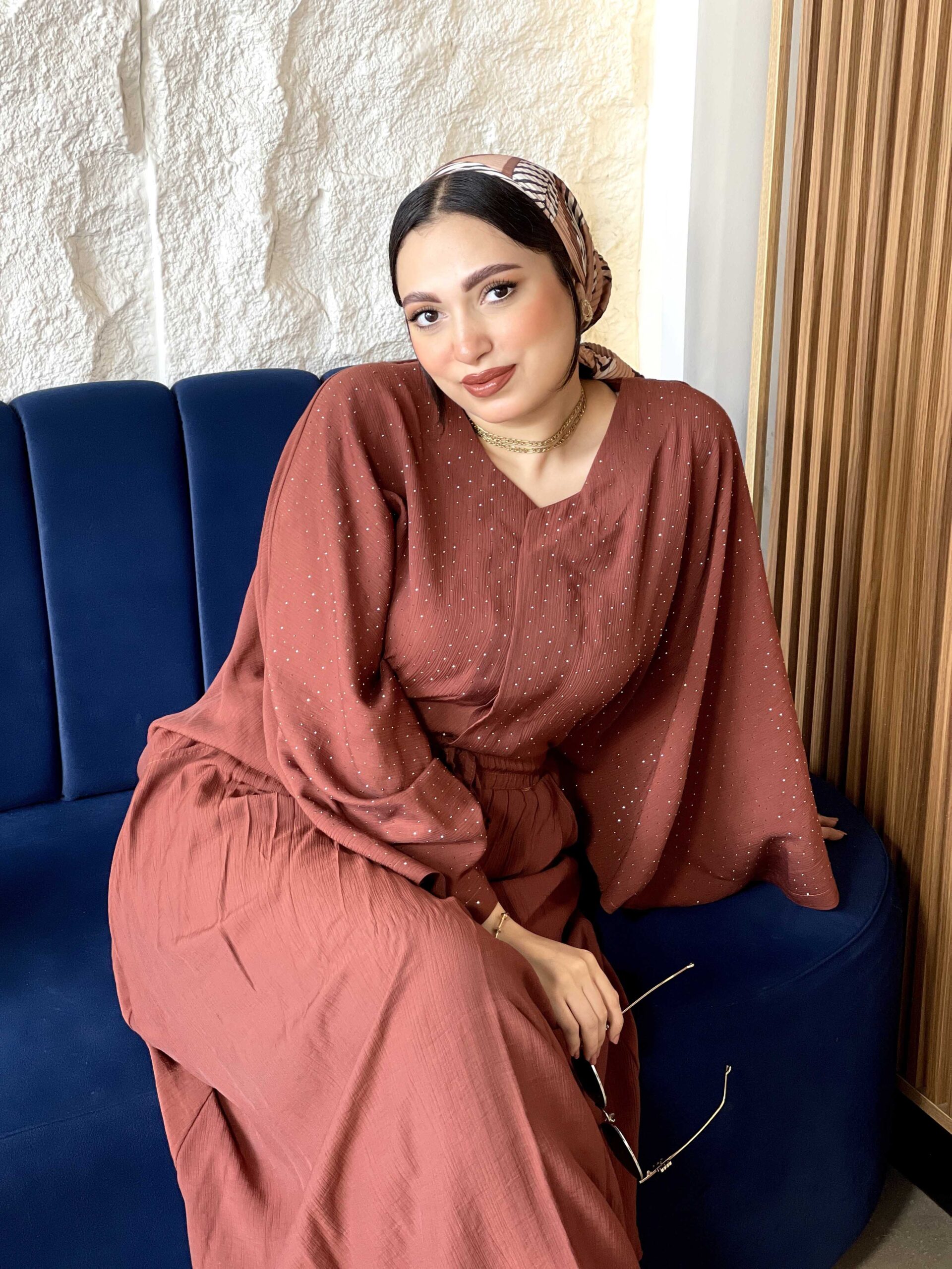 Shiny Skirt Suit - Chocolate Brown - Image 4